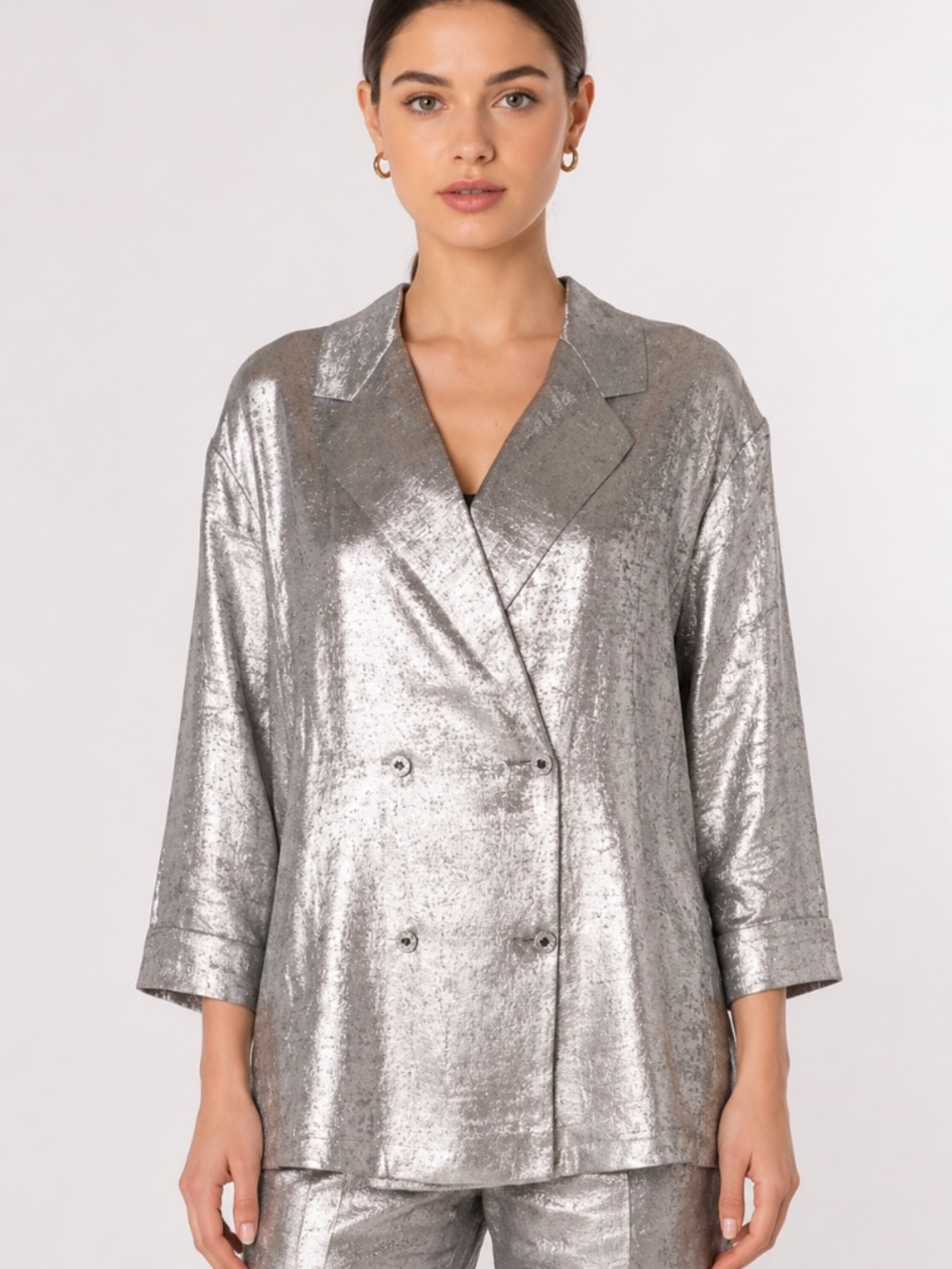 NWT Modern Identity - Silver Metallic Double Breasted Jacket - SzM